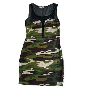 Super cute camo dress from with mess back and chest area Size Small